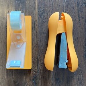 Orange Stapler and Tape Dispenser